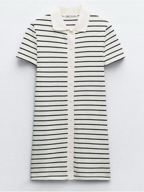 Zara Cream Polo Dress with Black Stripes
